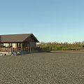 Serene Lakeside Scenery With Wooden Boardwalk Gravel Ground And Lush Vegetation