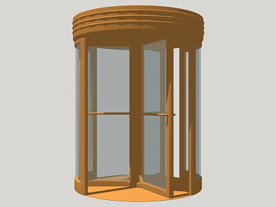 Elegant Wooden Framed Revolving Door With Clear Glass Panels And Cylindrical Structure 3d model