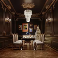Luxurious Dining Room With Dark Walls Golden Decor Chandelier Dining Table Chairs And Christmas Tree