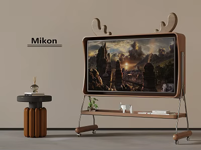 Mikon TV With Designer Antler Stand And Side Table In Modern Living Setup 3d model