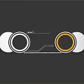 Modern Skateboard With Gray Deck White Circular Areas Yellow Inner Circles And Red Wheels