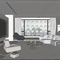 Modern Living Room Interior With Large Windows City View Beige Sofa Armchair And Coffee Table