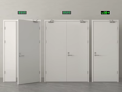 Three White Doors With Green Electronic Displays Showing Digital Numbers 3d model
