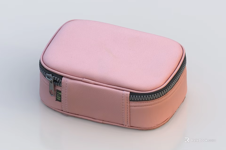 Pink Leather Rectangular Case With Zipper For Small Item Storage 3d model 