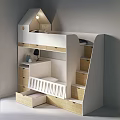 Kids Bed With House Shaped Top Storage Drawers Staircase And Wooden Accents
