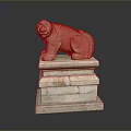 Detailed Traditional Stone Lion Statue Placed On Carved Multi tiered Pedestal