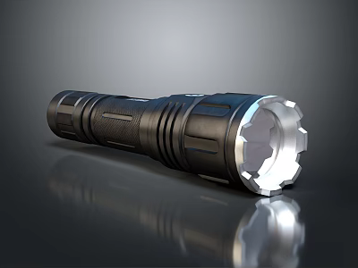 Black Flashlight With Ergonomic Grip Textured Surface And Durable Metal Head Design 3d model