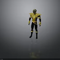 Black And Yellow Armored Superhero Character With Costume Design And Helmet