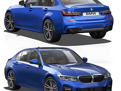 Blue BMW Sedan Rear View And Front View Exterior Design Features 3d model