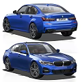 Blue BMW Sedan Rear View And Front View Exterior Design Features