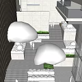 Modern Staircase in Contemporary Interior with Cloud Shaped Decor Green Plants and Lighting