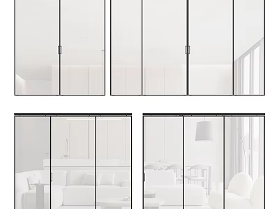 Modern Sliding Glass Doors With Black Frames In Bright Living Room Interior And Furniture 3d model