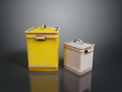Practical Household Storage Boxes Yellow and Cream Colored With Lids and Handles 3d model