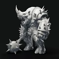 Mythical Horned Muscular Creature Warrior With Spiked Armor And Club Weapon