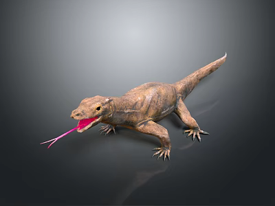 Reptile Lizard With Brown Body And Pink Tongue Sticking Out On Grey Background 3d model