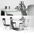 Modern Dining Table Set With Glass Top Chairs And Metal Pitcher Cups