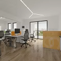 Bright Modern Public Office Space With Glass Partitions Wooden Flooring And Desks