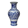Traditional Ceramic Vase With Blue And White Floral Patterns And Gold Rimmed Mouth