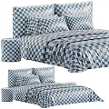 Modern Upholstered Double Bed With White Sheets Gray Blanket Plush Pillows And Nightstand