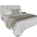 Stylish Double Bed With Upholstered Headboard Neutral Tones Pillows And Matching Nightstands
