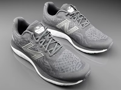 Gray New Balance Athletic Shoes with Mesh Upper and White Soles 3d model
