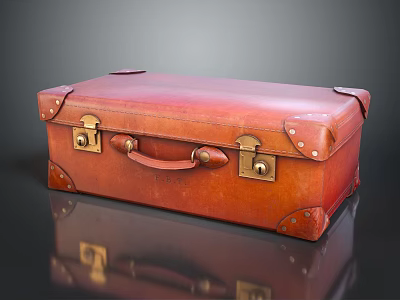 Vintage Brown Leather Suitcase With Brass Locks And Classic Design Details 3d model