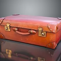 Vintage Brown Leather Suitcase With Brass Locks And Classic Design Details