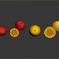 Fresh Citrus Fruits Whole and Sliced Red Yellow with Shiny Surface on Dark Background