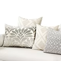 Modern Throw Pillows with Leaf and Geometric Patterns in Neutral Beige Gray Tones 3d model