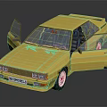 Yellow Classic Sporty Car With Open Doors White Wheels And Black Interior
