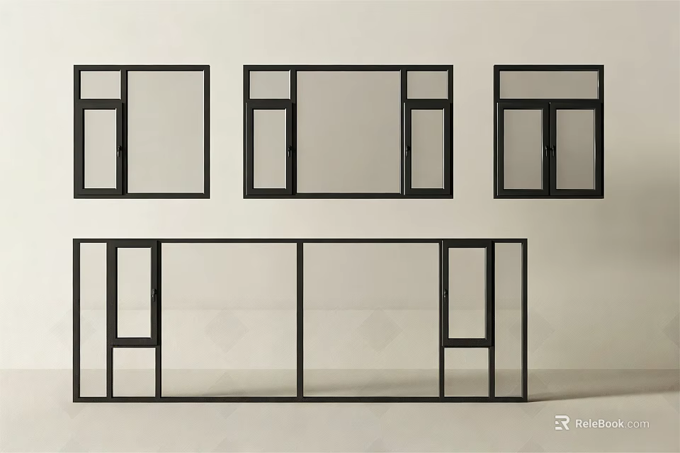 Modern Floor to Ceiling Windows Design With Black Frame Structure 3d model