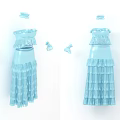 Light Blue Ruffled Lace Dress With Matching Hat And Bow Details