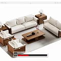 Modern Sofa And Coffee Table Set With Wooden Frames And White Cushions 3d model