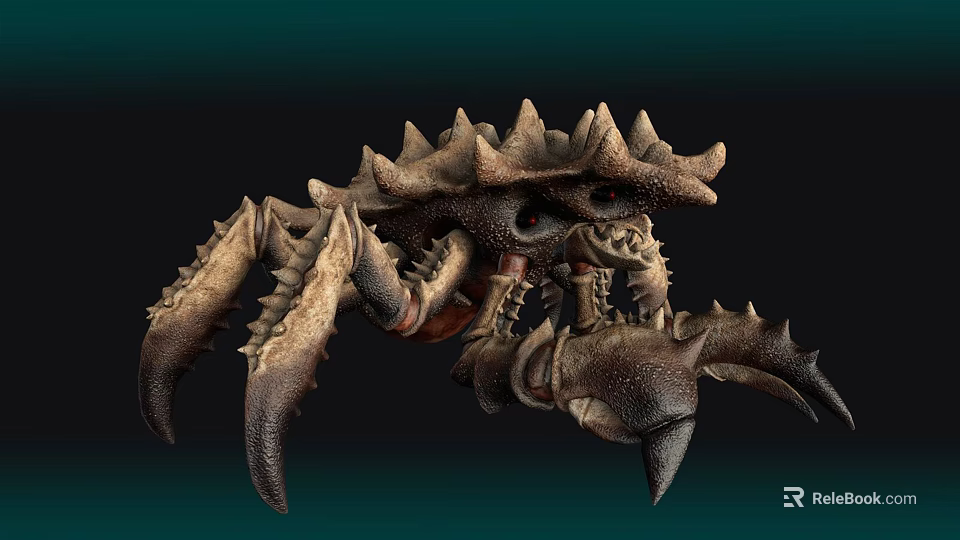 Detailed Monstrous Fantasy Creature 3D Model Featuring Spiked Carapace And Large Claws 3d model 