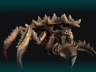 Detailed Monstrous Fantasy Creature 3D Model Featuring Spiked Carapace And Large Claws 3d model