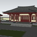 Ancient Traditional Architecture Courtyard With Red Pillars Stone Pavement And Green Plants