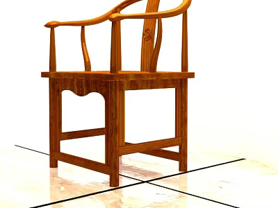 Traditional Chinese Wooden Armchair With Curved Armrests And Square Legs 3d model