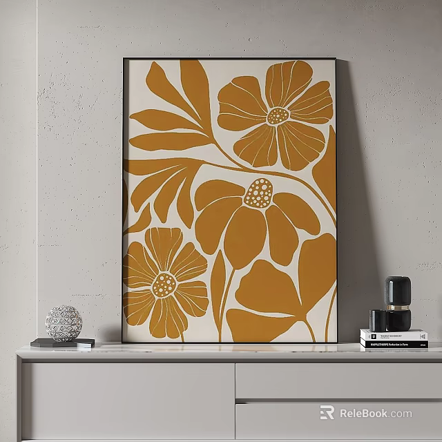 Abstract Floral Wall Art In Warm Tones For Interior Decoration 3d model