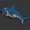 Cartoon Cute Blue and White Shark with Big Eyes Open Mouth Sharp Teeth
