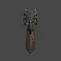 Game Fantasy Character Black Dragon Head With Glowing Eyes Horns And Scaly Texture