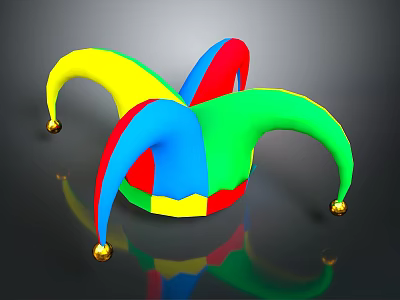 Colorful Jester Hat With Multi Colored Points And Golden Bells On Dark Background 3d model