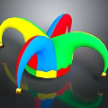 Colorful Jester Hat With Multi Colored Points And Golden Bells On Dark Background