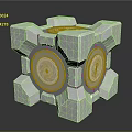 Gray Geometric Cube With Blue Circular Tech Elements And Mechanical Structure Design