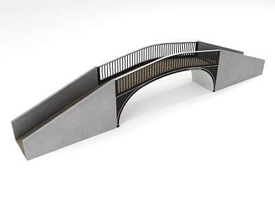 Modern Arched Bridge With Gray Concrete Structure And Black Metal Railings 3d model