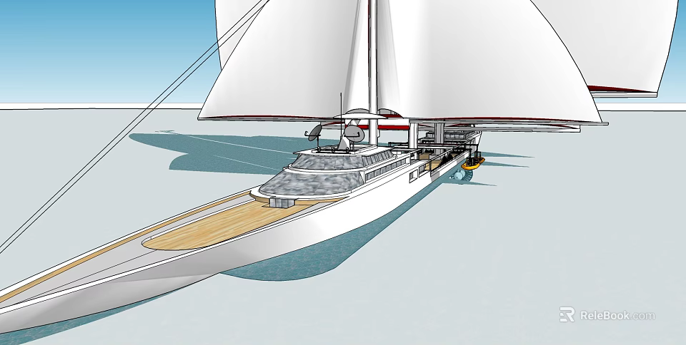 3D Rendered Sailing Ship With White Sails And Wooden Deck 3d model 