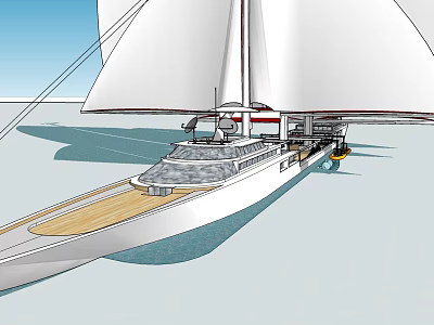 3D Rendered Sailing Ship With White Sails And Wooden Deck 3d model