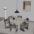 Modern Round Dining Table Set With Six Chairs Pendant Light And Decorative Items 3d model