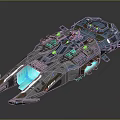 Futuristic Cosmic Spaceship Model With Detailed Structure And Blue Glowing Engines