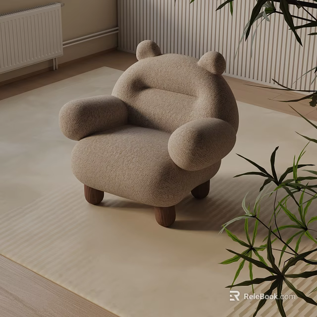 Cozy Plush Accent Chair With Bear Ear Design Light Brown Fabric And Wooden Legs 3d model 