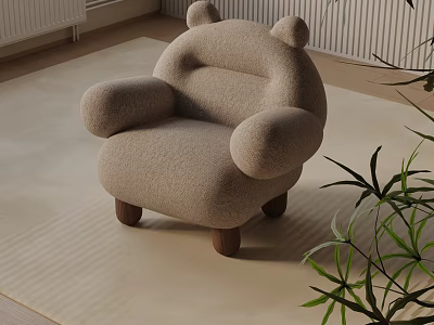 Cozy Plush Accent Chair With Bear Ear Design Light Brown Fabric And Wooden Legs 3d model